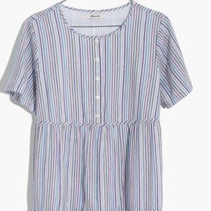 ❤Madewell Striped Crew Neck Button-Front Tiered Mini Dress Size XL
